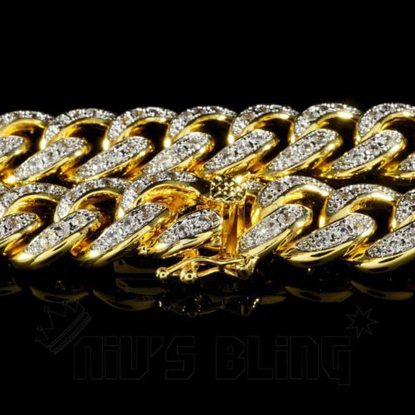 18k Gold Iced Cuban Link Hip Hop Bracelets Nivs Bling 4589