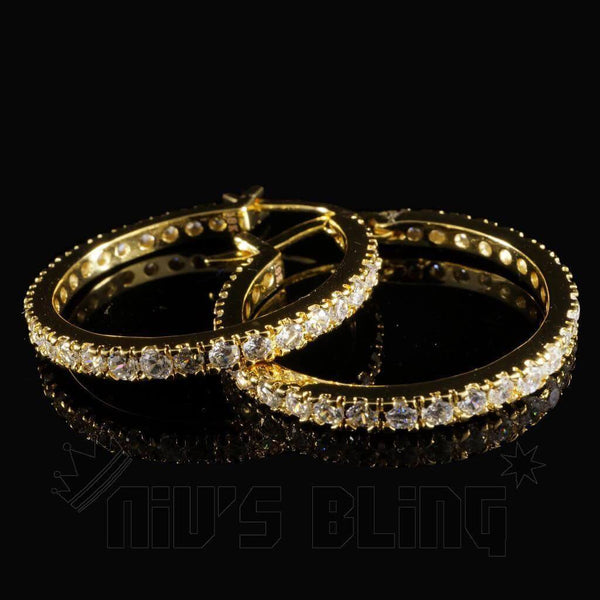 18k Gold Iced Hoop Earrings Niv S Bling