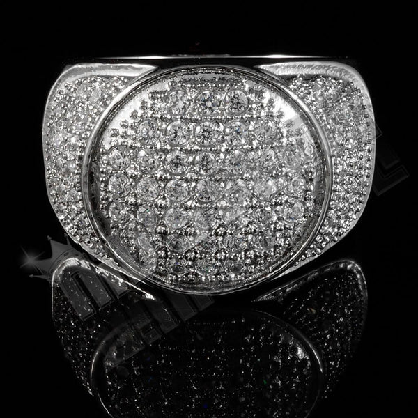 18k Ip White Gold Iced Stainless Steel Presidential Ring Nivs Bling