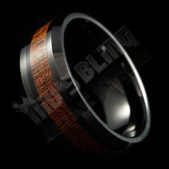 Wood Inlay Black Tungsten Carbide Ring 8MM